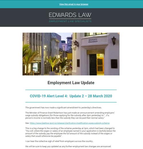 employment law specialist in Auckland hamilton tauranga waikato region edwards law publications march 2020