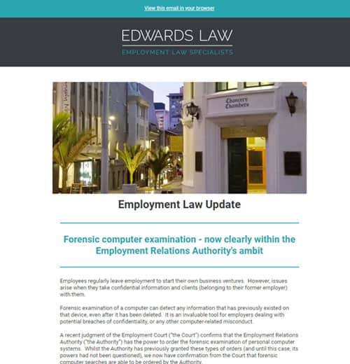 employment law specialist in Auckland hamilton tauranga waikato region edwards law publications october 2019